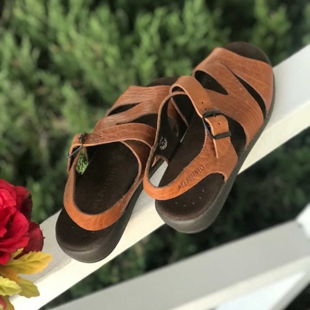 Women's Mephisto Open Toe Brown Leather Buckle - Picture 7 of 8